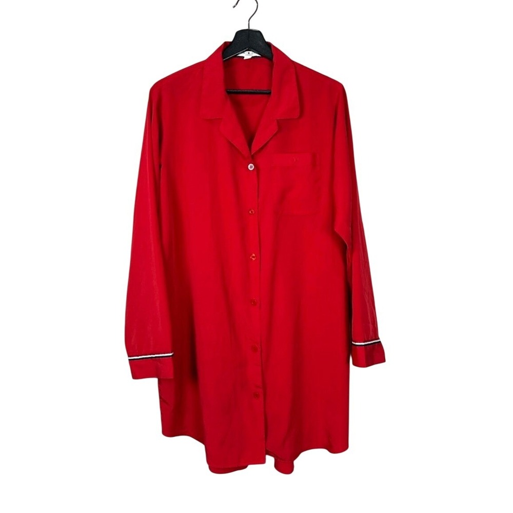 Tommy Hilfiger Sleepwear Red Button Front Long‎ Sleeve Nightshirt L G